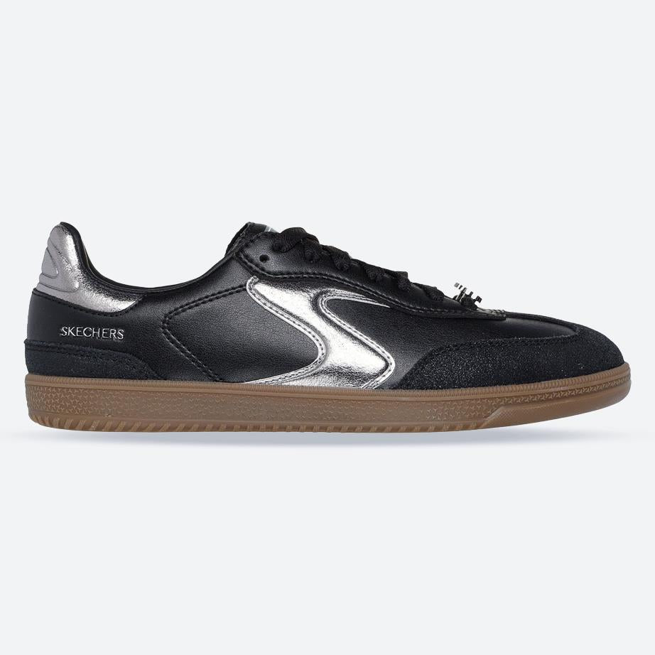 Women's Wide Fit Skechers 185236 Hotshot Cool Glow Trainers in Black/Silver - Image 1