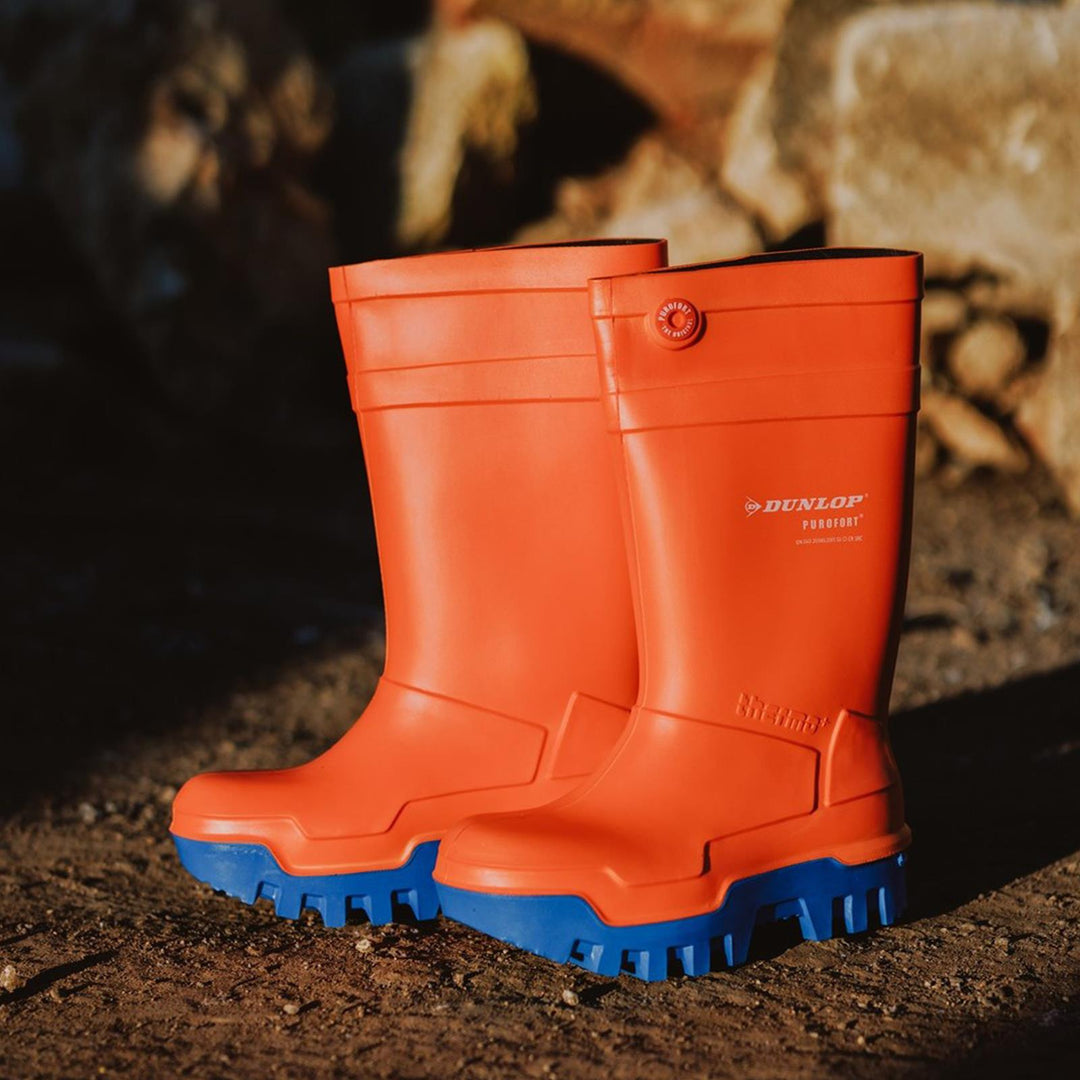 Men's Wide Fit Dunlop Purofort Thermo Full Safety Wellington Boots in Orange - Image 6