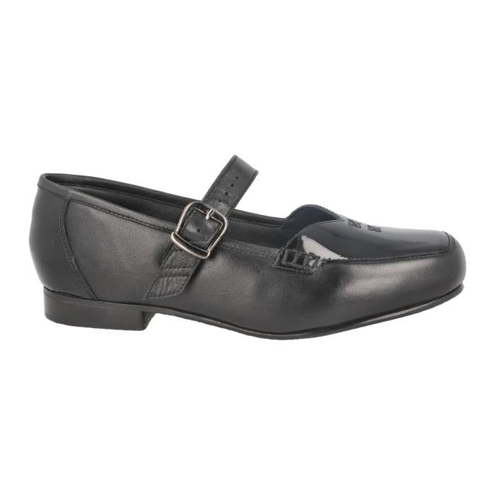 Women's Wide Fit DB Fowey Shoes in Black Leather / Patent - Image 3