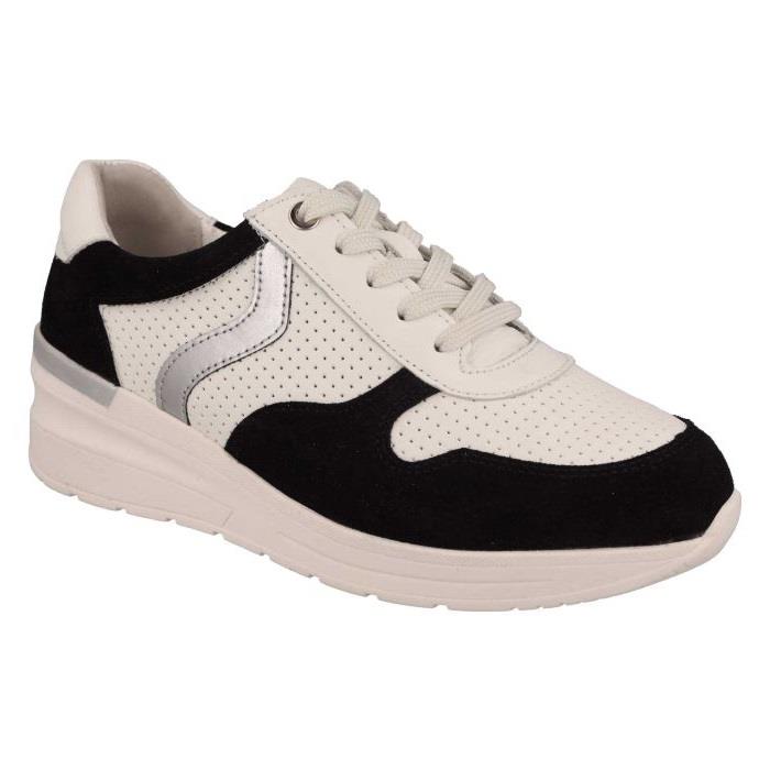 Women's Wide Fit DB Speedwell Trainers in White Leather / Black Suede - Image 1