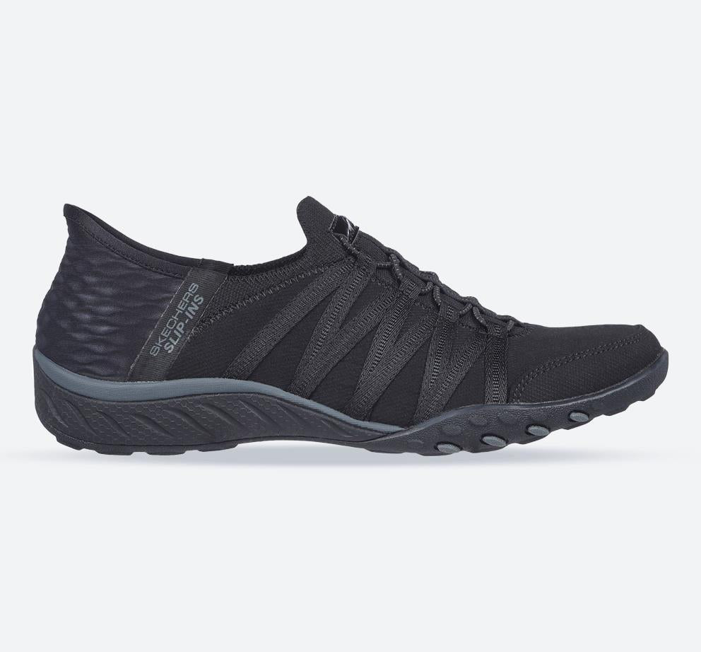 Women's Wide Fit Skechers 100593 Breathe Easy Roll Shoes in Black - Image 1