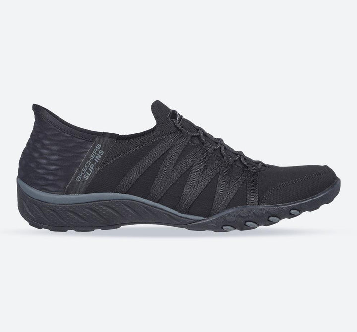Women's Wide Fit Skechers 100593 Breathe Easy Roll Shoes in Black - Image 1