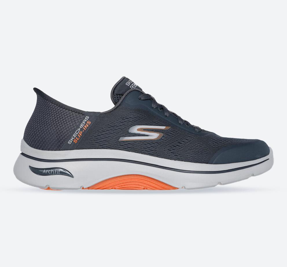 Men's Wide Fit Skechers 216602WW Slip-ins Arch Fit 2.0 Simplicity Trainers - EXCLUSIVE in Charcoal/Orange - Image 1