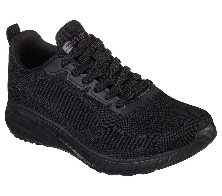 Womens Wide Fit Skechers Bobs Squad Chaos Face Off 117209 Vegan Trainers - Black in Black - Image 1