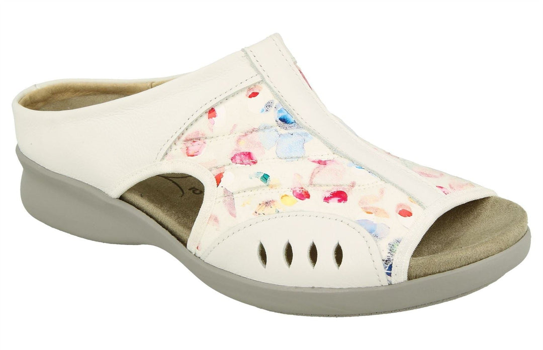 Womens Wide Fit DB Wigeon Mules in Beige Suede / Stretch Textile - Image 11