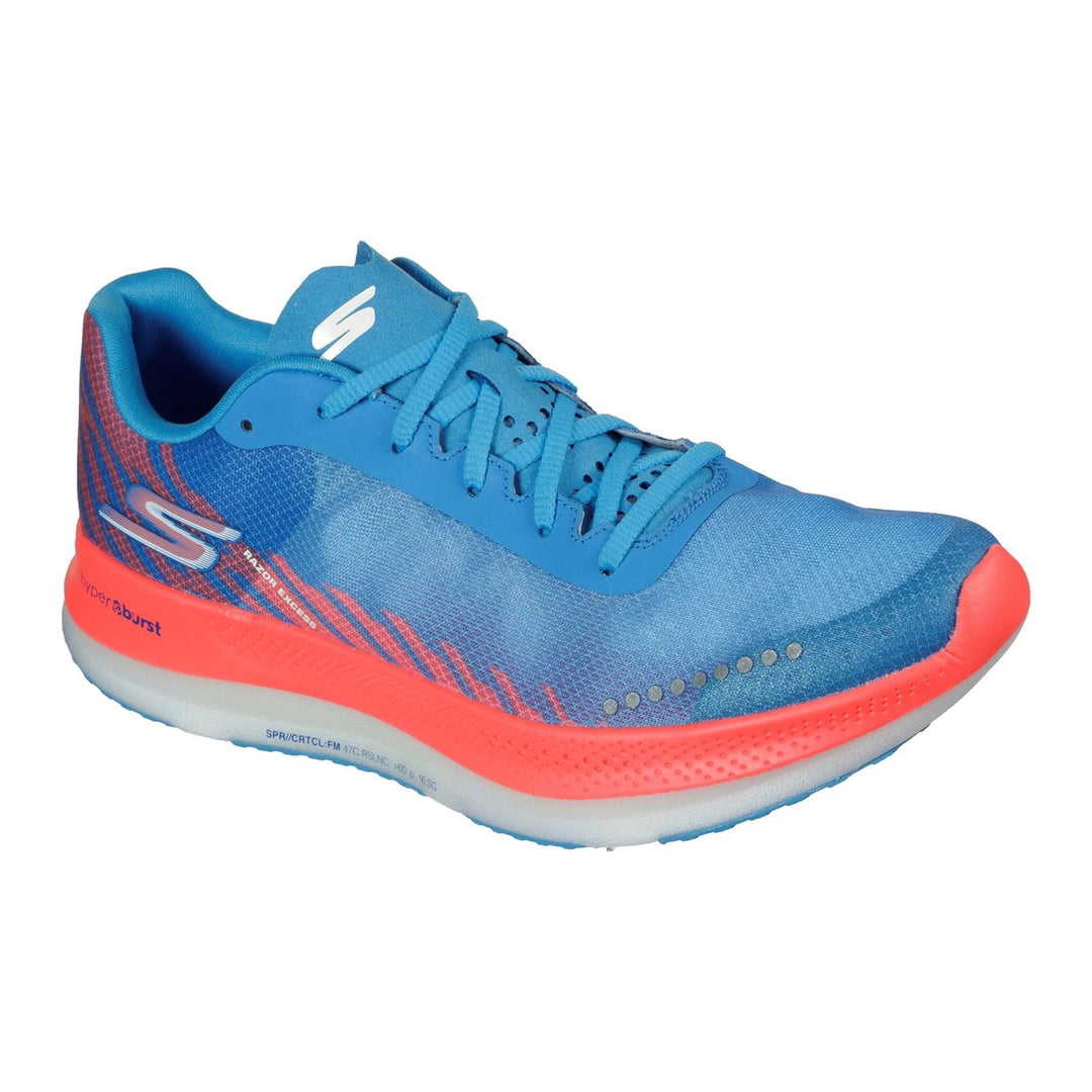 Women's Wide Fit Skechers 172004 Go Run Razor Excess Sports Trainers in Blue/Coral - Image 3