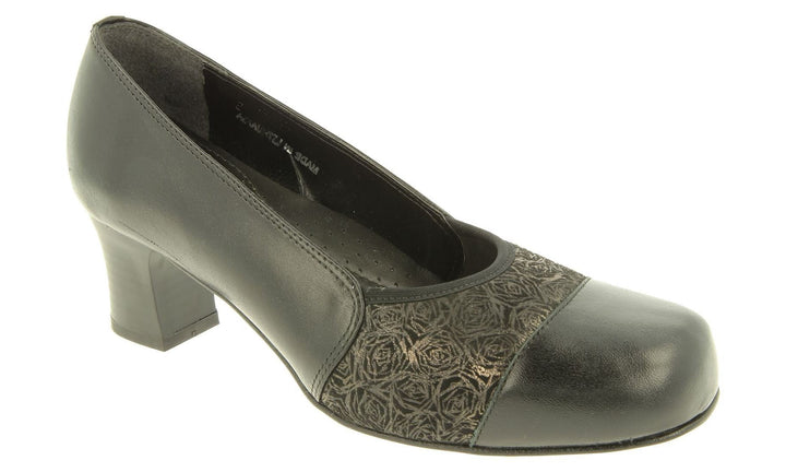 Women's Wide Fit DB Atlantic Shoes in Black Leather / Stretch Textile - Image 1