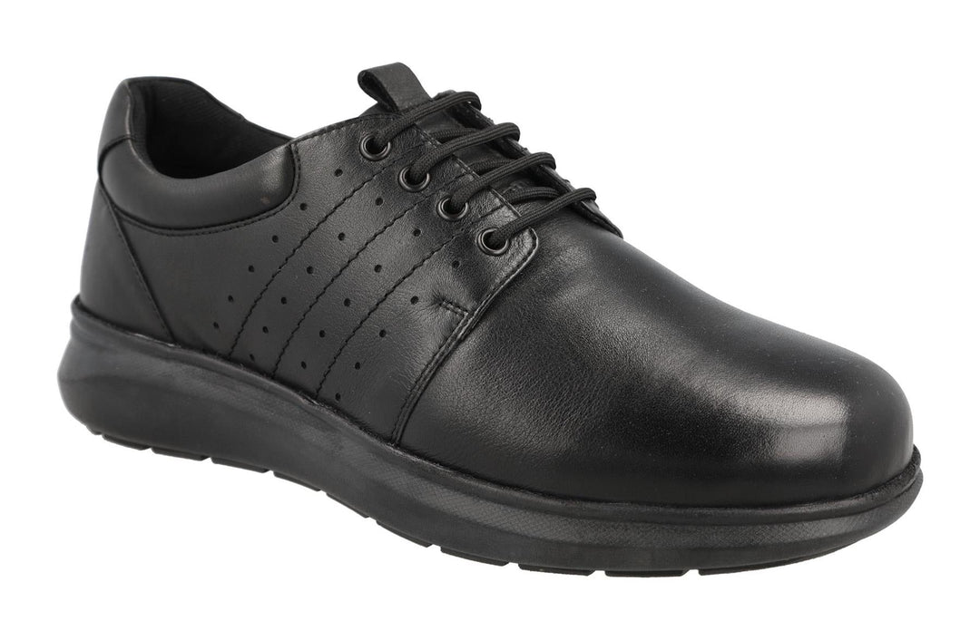 Men's Wide Fit DB Patrick Shoes in Black Leather - Image 2