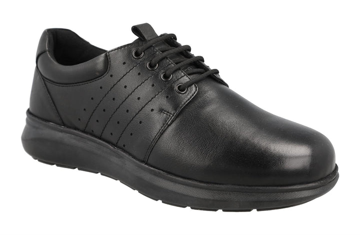 Men's Wide Fit DB Patrick Shoes in Black Leather - Image 1