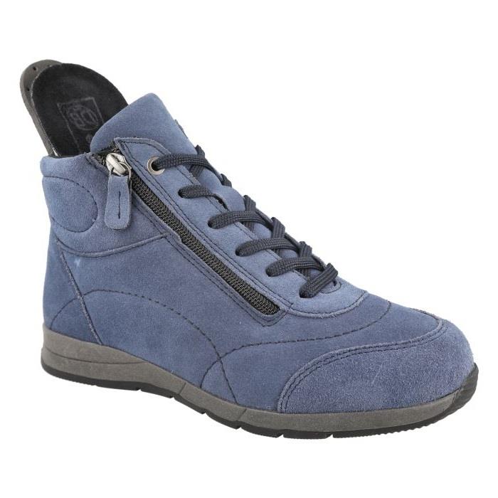 Womens Extra Wide Fit Boots by Flat DB Shoes - Lace up in Denim Blue Suede - Image 1