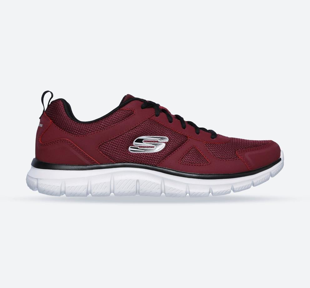 Men's Wide Fit Skechers 52631 Track Scloric Sports Trainers in Burgundy/Black - Image 1