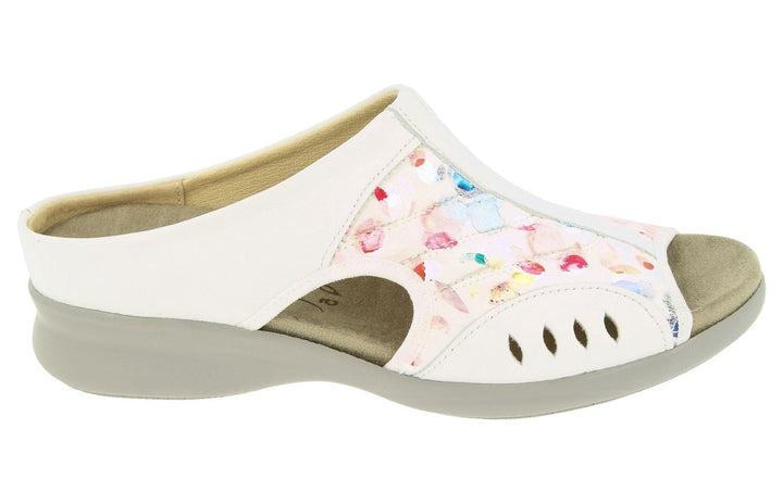 Womens Wide Fit DB Wigeon Mules in Beige Suede / Stretch Textile - Image 1