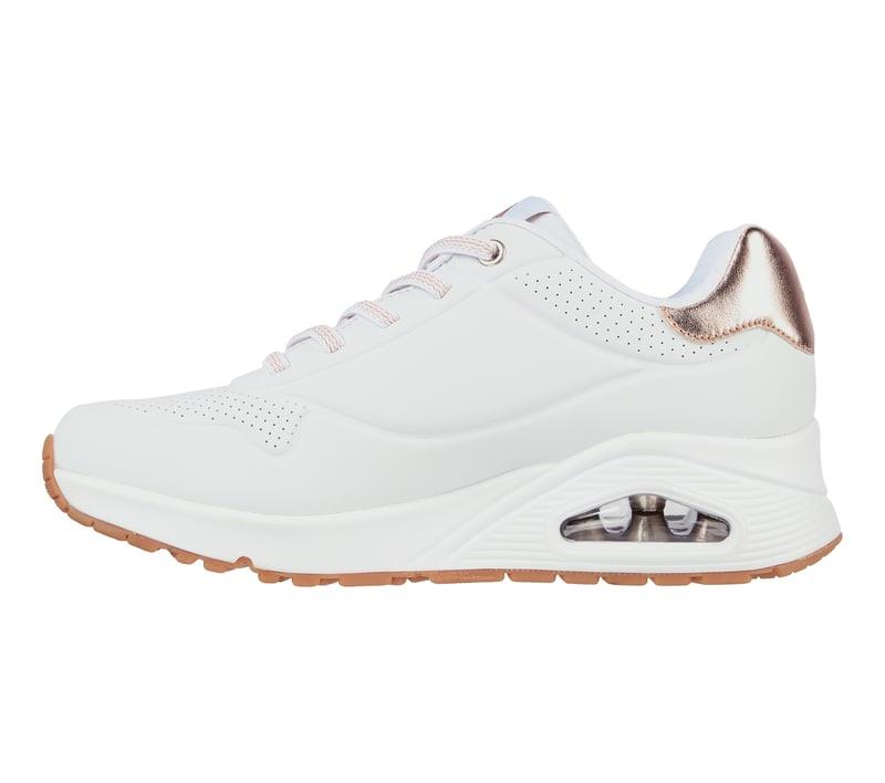 Women's Wide Fit Skechers Uno 155196W Shimmer Away Trainers - White in White - Image 5