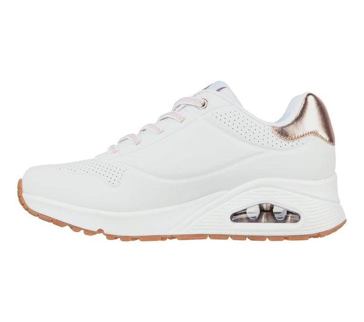 Women's Wide Fit Skechers Uno 155196W Shimmer Away Trainers - White in White - Image 1