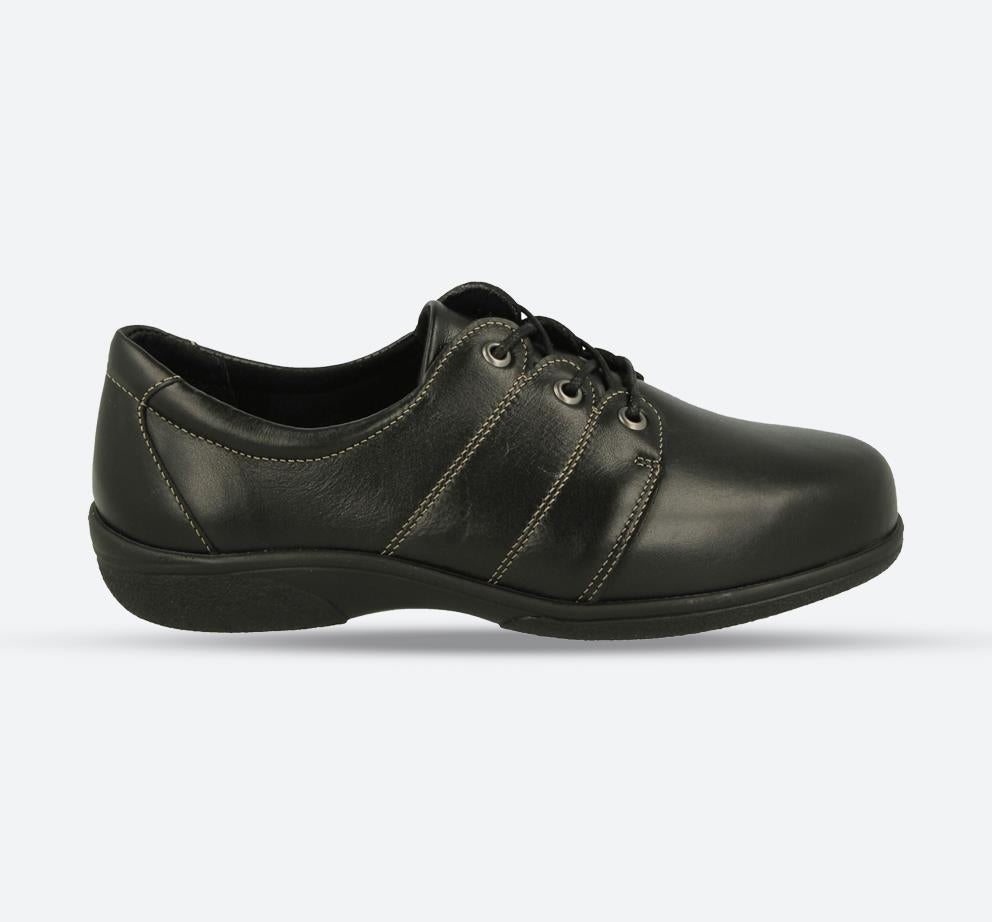 Womens Wide Fit DB Swan Shoes in Black Leather - Image 1