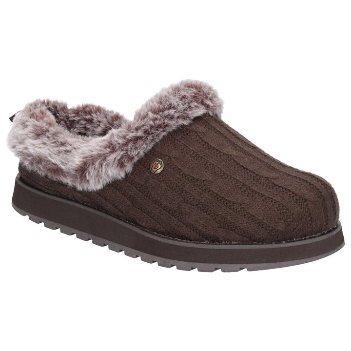 Women's Wide Fit Skechers 31204 Keepsakes Ice Angel Mule Slippers in Chocolate - Image 1