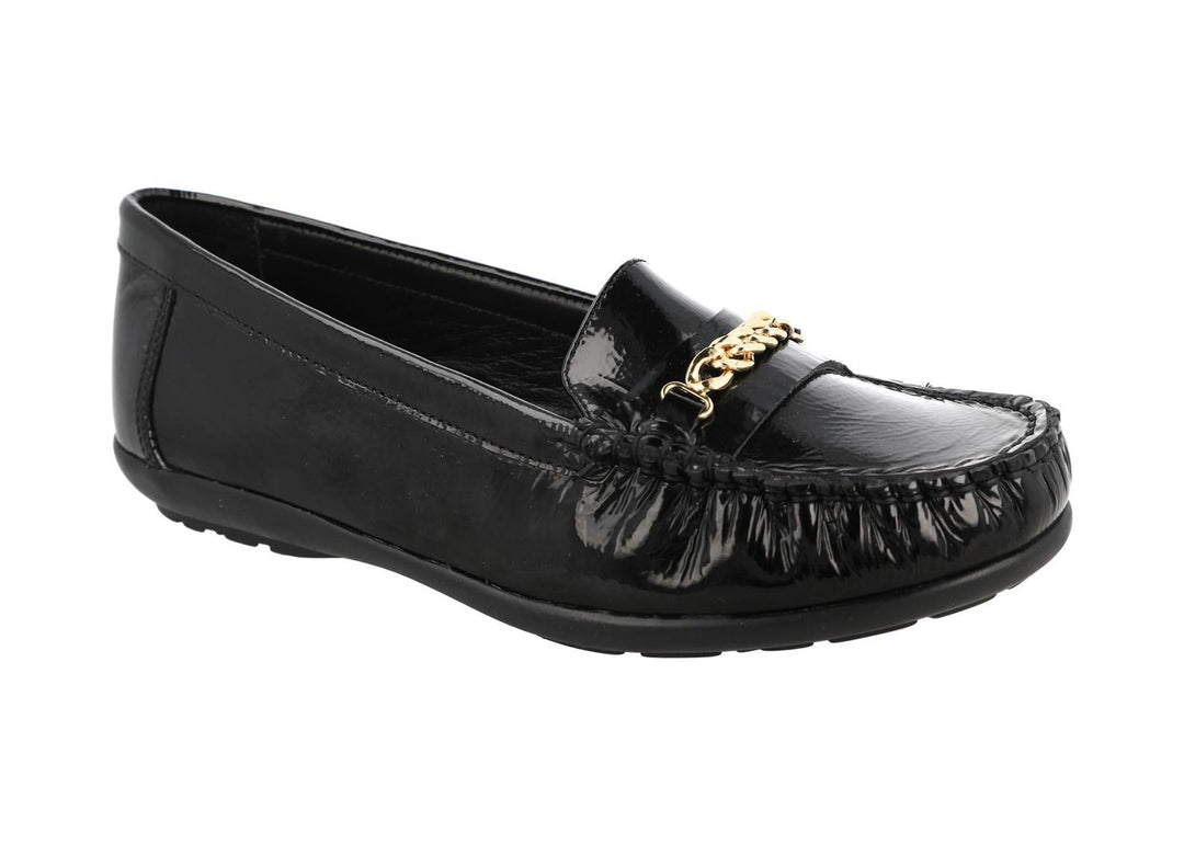 Women's Wide Fit DB Nicolette Loafer Shoes in Black Leather - Image 7
