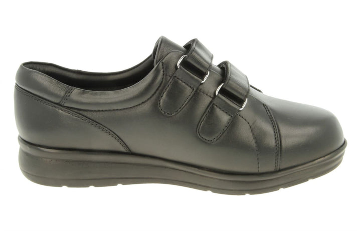 Womens Wide Fit DB Norwich Shoes in Black Leather - Image 1