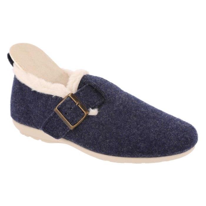 Women's Wide Fit DB Gracie Buckle Slippers in Navy Felt - Image 6