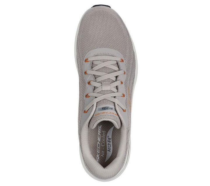 Men's Wide Fit Skechers 232701 Arch Fit 2.0 Road Wave Walking Trainers in Taupe/Orange - Image 1