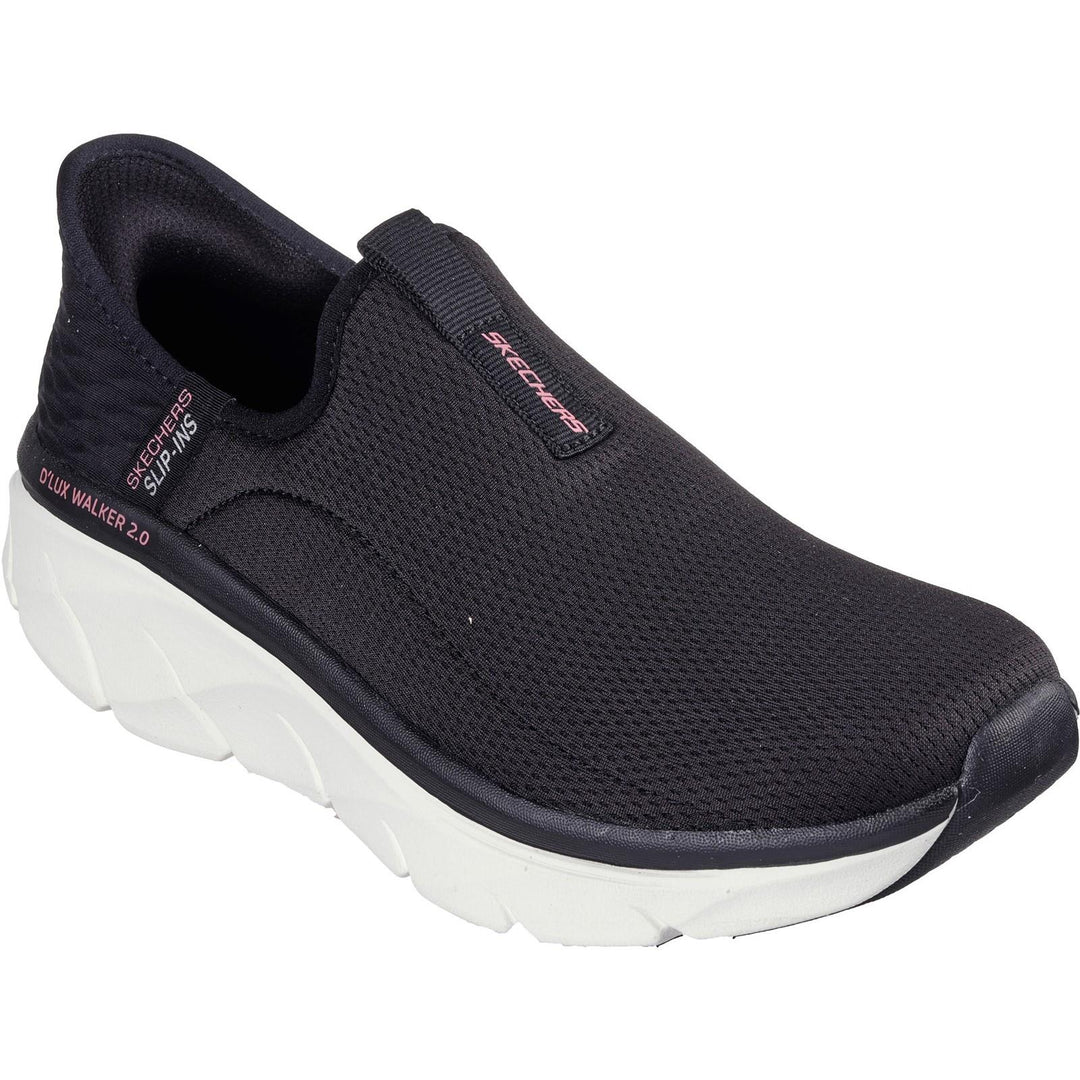 Women's Relaxed Fit Skechers 150099 Slip-ins Sport D'lux Walker 2.0 Happy Step Trainers in Black/Pink - Image 3