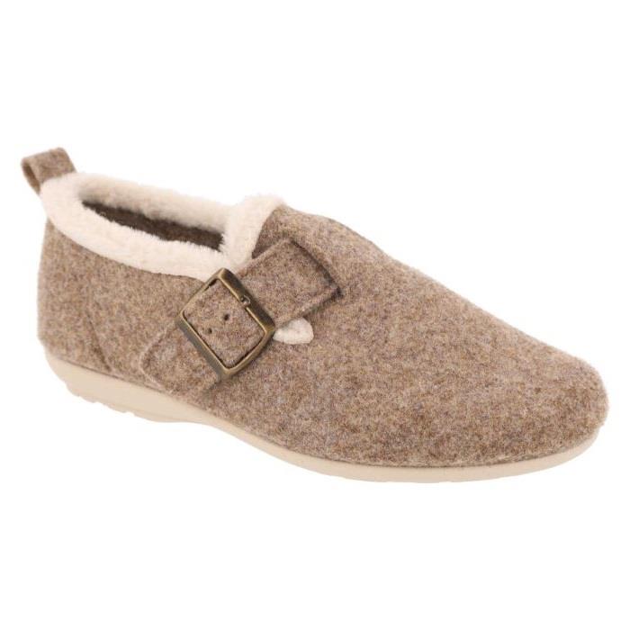 Women's Wide Fit DB Gracie Buckle Slippers in Navy Felt - Image 1