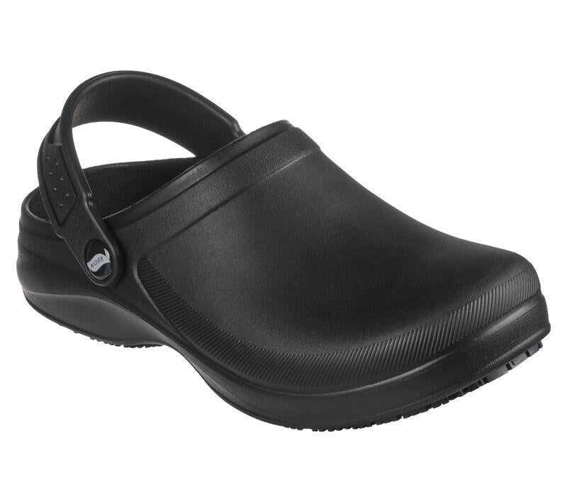 Women's Wide Fit Skechers 108067 Riverbound Pasay Arch Fit Clog Shoes in Black - Image 3