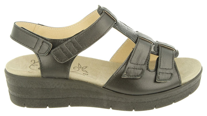 Womens Wide Fit DB Tuft Sandals in Black Leather - Image 1
