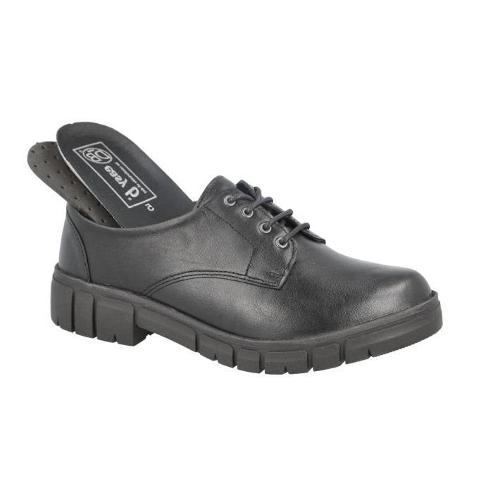 Women's Wide Fit DB Wantage Shoes in Black Leather - Image 6
