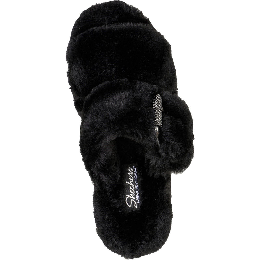 Women's Wide Fit Skechers 167238 Cozy Wedge Slippers in Black - Image 6