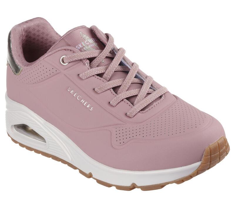 Women's Wide Fit Skechers 155196 Uno Shimmer Away Trainers in Rose - Image 4
