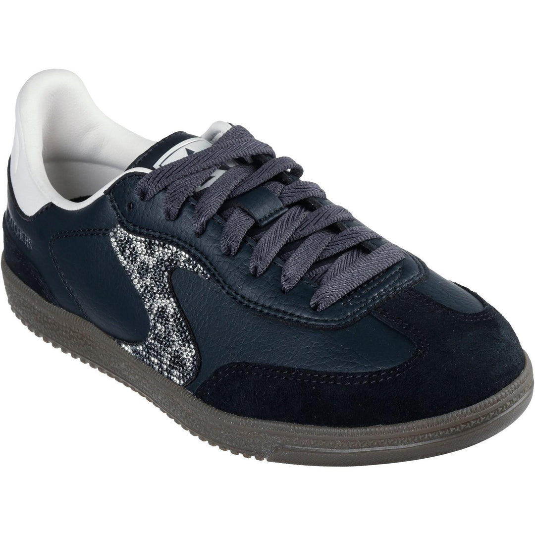 Women's Wide Fit Skechers 185239 Hotshot Shimmering Spots Trainers in Black/White - Image 3