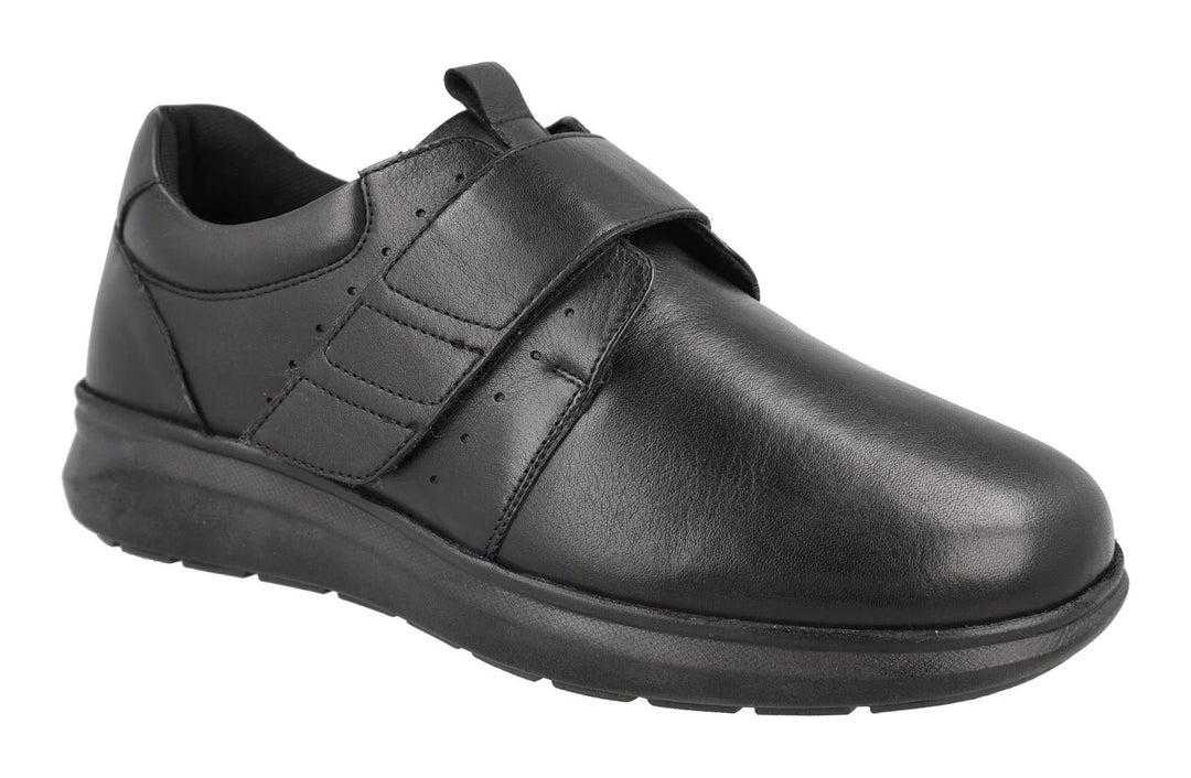 Men's Wide Fit DB Norton Velcro Shoes in Black Leather - Image 2