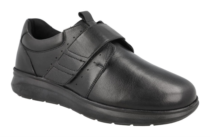 Men's Wide Fit DB Norton Velcro Shoes in Black Leather - Image 1