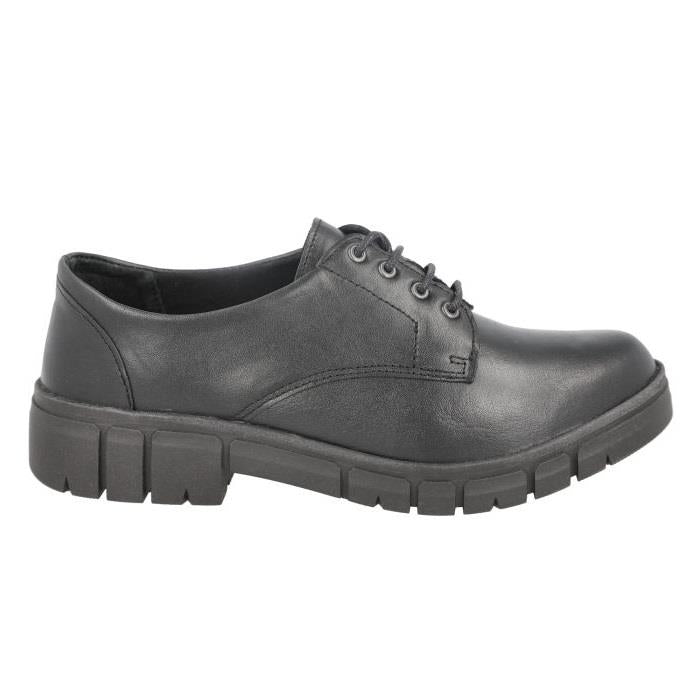 Women's Wide Fit DB Wantage Shoes in Black Leather - Image 2