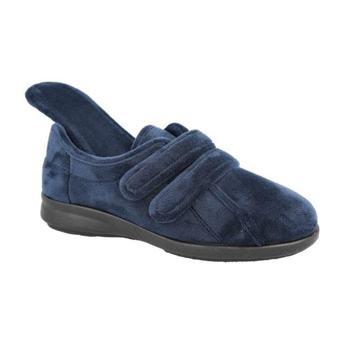 Women's Wide Fit DB Fork Slippers in Black velour - Image 8
