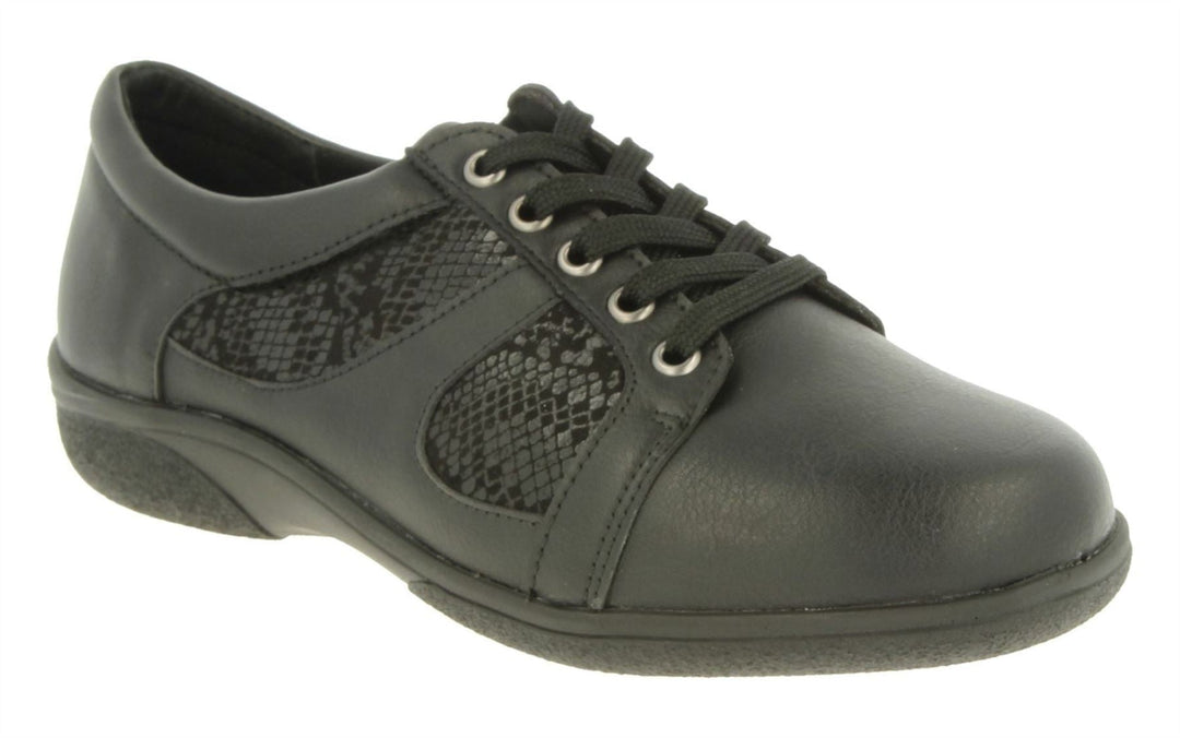 Womens Wide Fit DB Jazz Lace Shoes in Black Synthetic - Image 3