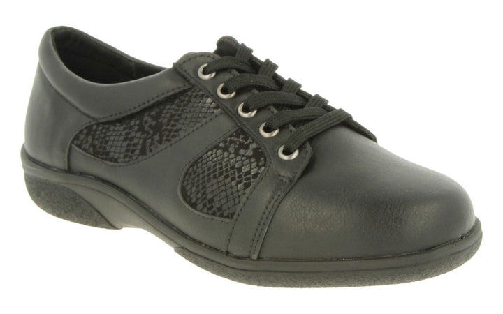 Womens Wide Fit DB Jazz Lace Shoes in Black Synthetic - Image 1