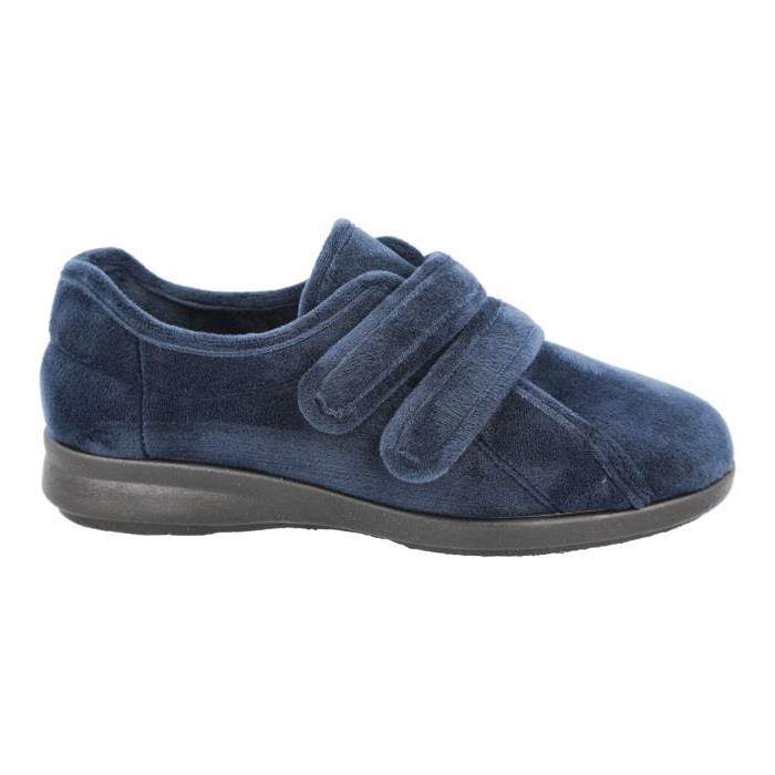 Women's Wide Fit DB Fork Slippers in Black velour - Image 1