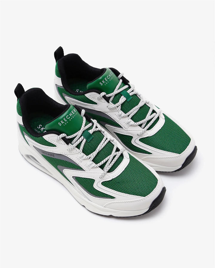 Women's Wide Fit Skechers 177424 Tres Air Uno Street Fl Air Trainers - White/Green in White/Green - Image 1