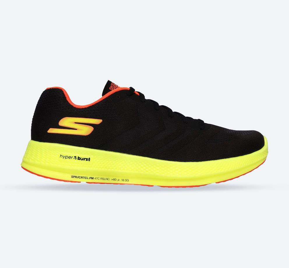 Women's Wide Fit Skechers 130001  Go Run Razor + Sports Trainers in Black/Yellow/Orange - Image 1