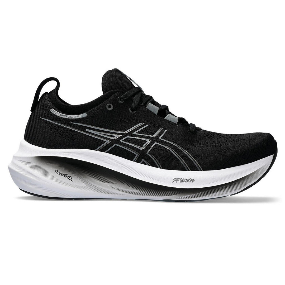 Men's Wide Fit Asics Gel Nimbus 26 Running Trainers in Black/Graphite Grey - Image 2