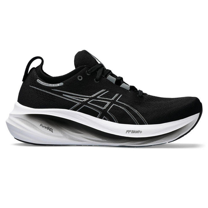Men's Wide Fit Asics Gel Nimbus 26 Running Trainers in Black/Graphite Grey - Image 1