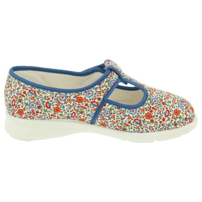 Women's Wide Fit DB Moorhen Shoes in Blue Multi Floral - Image 4