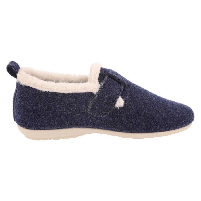 Women's Wide Fit DB Gracie Buckle Slippers in Navy Felt - Image 1
