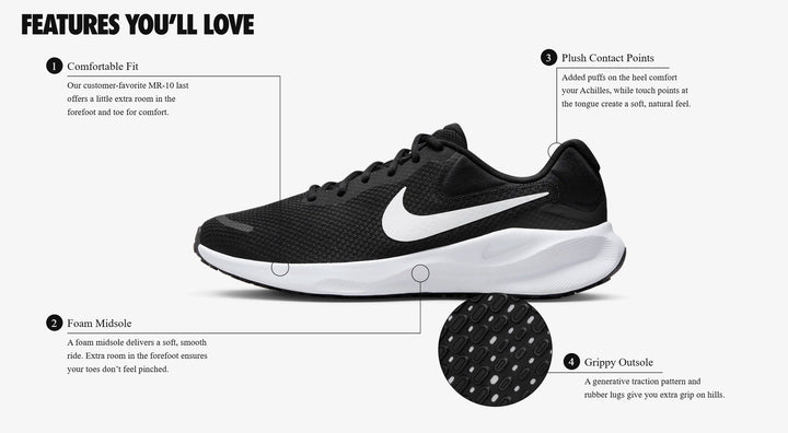 Men's Wide Fit Nike FB8501-002 Revolution 7 Running Trainers in Black/White - Image 1