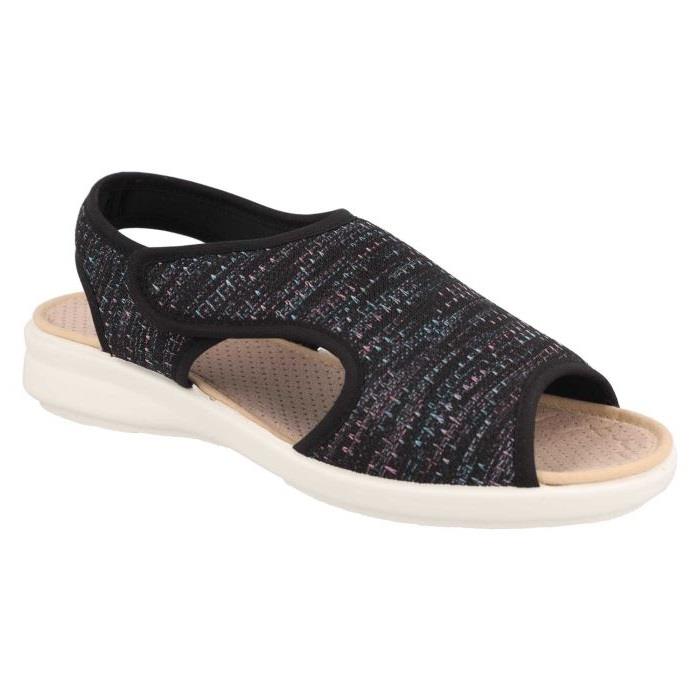 Women's Wide Fit DB Ragwort Sandals in Black Multi Stretch - Image 1