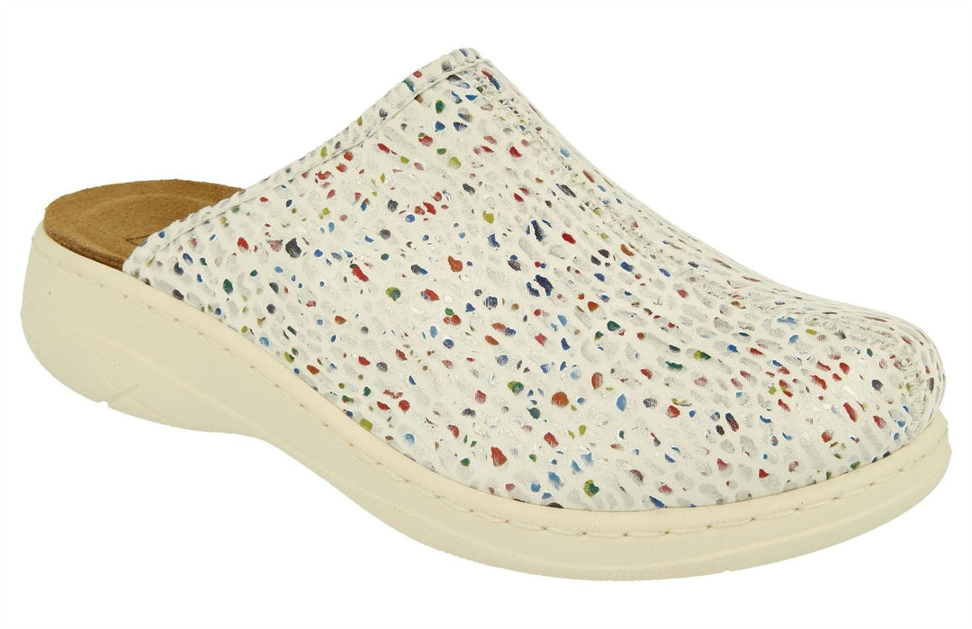Womens Wide Fit DB Saffron Mules in White Textile - Image 7