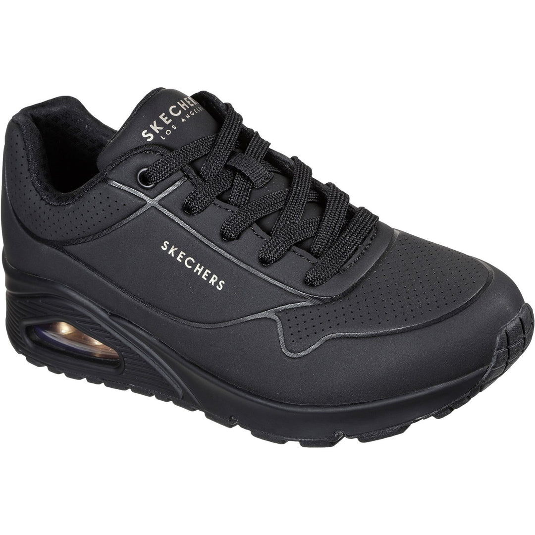 Women's Wide Fit Skechers 73690 Uno Stand On Air Walking Street Wear Trainers - Black/Black in Black/Black - Image 3