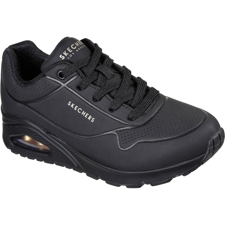 Women's Wide Fit Skechers 73690 Uno Stand On Air Walking Street Wear Trainers - Black/Black in Black/Black - Image 1